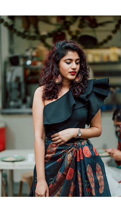 saree as skirt with statement earrings craftsvilla razia kunj